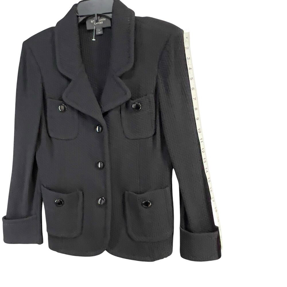 St John Caviar Santana Knit Blazer Jacket Women 6 Black Button Pockets Old Money - Picture 12 of 15
